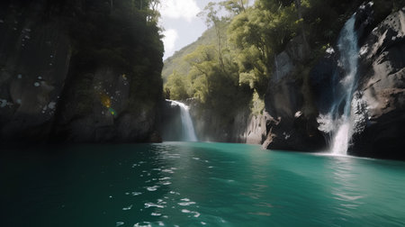 Waterfall in the mountains of New Zealand, South Island, New Zealandの素材
