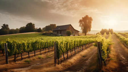 Vineyard in Tuscany, Italy. Vineyards at sunsetの素材