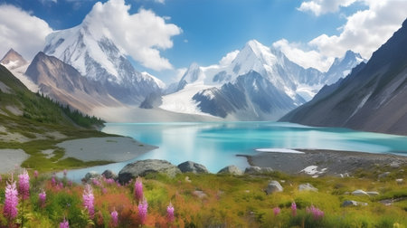 Beautiful mountain lake in Cordillera Huayhuash, Peruの素材