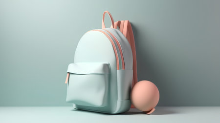 3d illustration of a blue backpack with a pink egg on the wallの素材