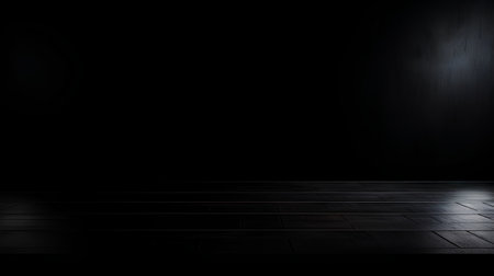 Dark room with wooden floor and black wall. 3d rendering.の素材