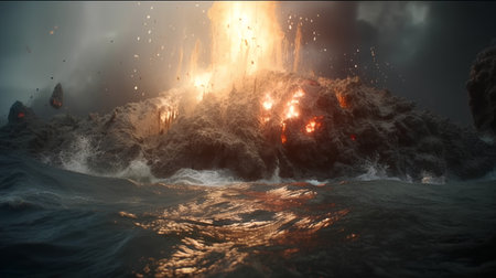 Volcanic eruption in the sea, 3d render of volcanic eruptionの素材