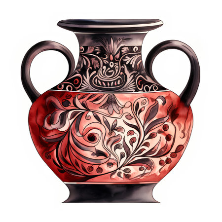 Vase with ornament on white background. Hand-drawn illustration.の素材