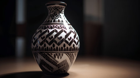 Close-up image of a vase in a dark room.の素材