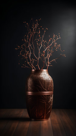 Vase with dried branches on a dark background. 3d renderingの素材