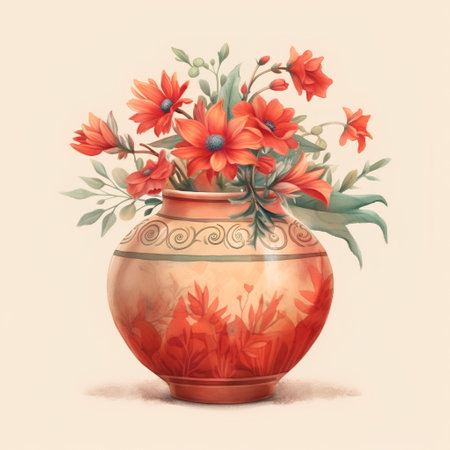 Vase with flowers. Vintage style. Hand-drawn illustration.の素材