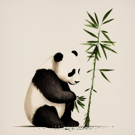 Illustration of a giant panda with bamboo on a white backgroundの素材