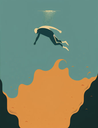 Surfer jumping off the cliff. Vector illustration in retro style.の素材
