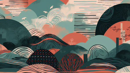 Seamless pattern with hand drawn abstract elements. Vector illustration.の素材