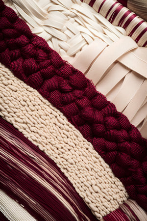 closeup of a stack of colorful knitted blankets in a shopの素材