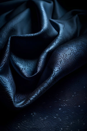 closeup of photo, beautiful luxury dark blue silk fabric, studio shotの素材