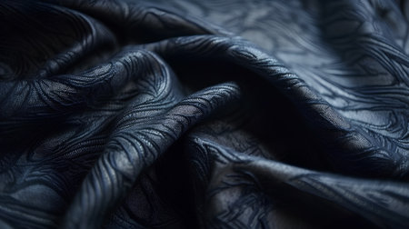 Texture, background, pattern. Silk fabric is dark blue with black stripes. Abstract background of luxury fabrics or liquid waves or wavy grunge creasesの素材