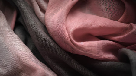 Crumpled pink fabric as background. Close-up. Selective focus.の素材
