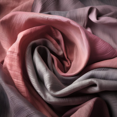Texture, background, pattern, postcard, silk fabric of pink and gray colors, the fabric has a beautiful sheen.の素材