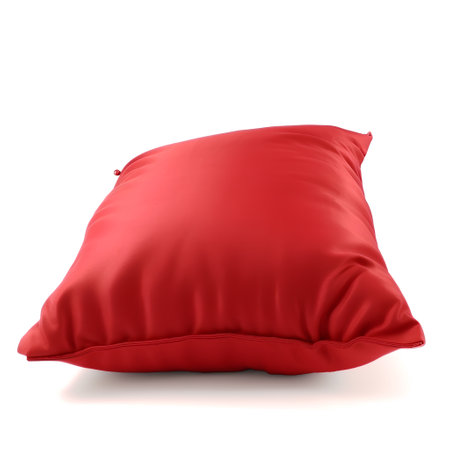 Red pillow isolated on white background. 3D illustration, clipping pathの素材