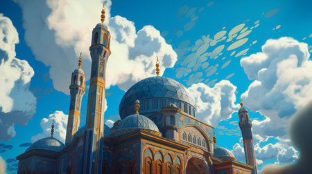 Dome of the mosque in the clouds. 3D illustration.の素材