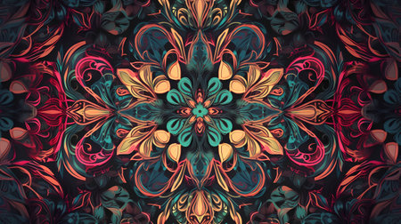 Abstract colorful background with floral ornament. Seamless pattern. Vector illustration.の素材