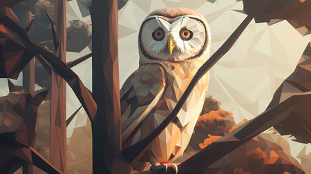 Owl in the forest. Vector illustration in polygonal styleの素材