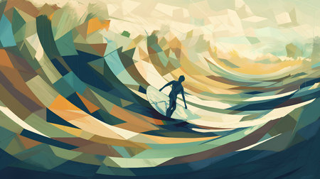 Abstract background with a silhouette of a man on a background of geometric shapesの素材