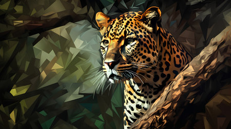 Leopard on a background of dark polygonal. Vector illustrationの素材