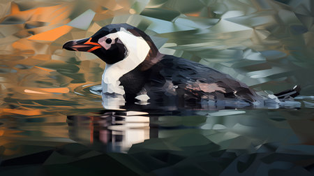 Puffin in the water. Vector illustration of a wild bird.の素材