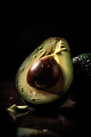 Avocado on a dark background. Shallow depth of field.の素材