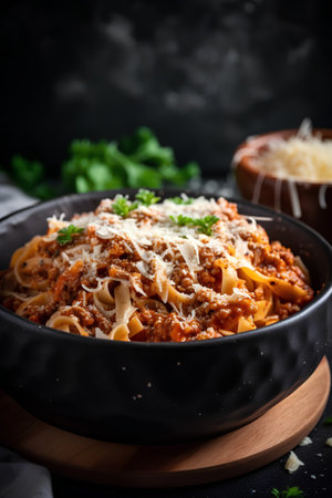 Spaghetti bolognese with parmesan cheese, selective focusの素材
