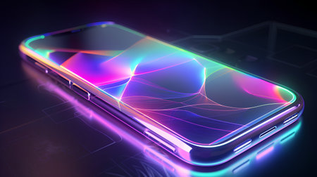 3d rendering of a smartphone with a hologram on the screenの素材