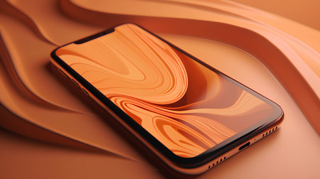 Smartphone on the orange background. 3d rendering, 3d illustration.の素材