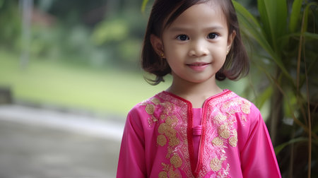 Portrait of a cute little asian girl wearing traditional Thai costumeの素材