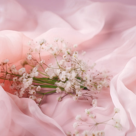 Bouquet of gypsophila on pink satin backgroundの素材