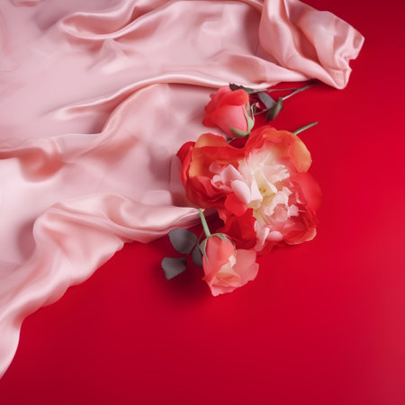 Red tulips on a red background with copy space for your textの素材