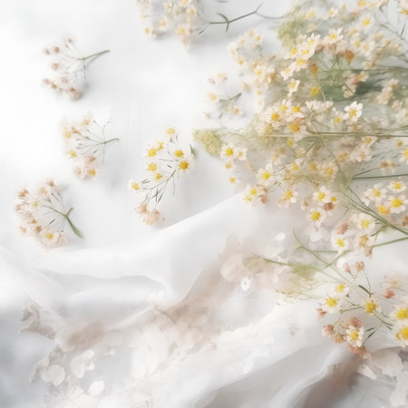 Beautiful gypsophila flowers on a white cloth background.の素材