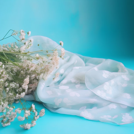 Bouquet of gypsophila flowers on a blue backgroundの素材
