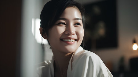 Portrait of a beautiful asian woman smiling and looking at cameraの素材