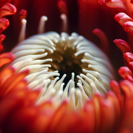 Close up of a red protea flower. Shallow DOF.の素材