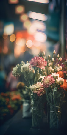 Bouquet of flowers in vase on table in flower shopの素材
