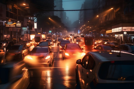 Traffic on the road at night in bangkok, Thailand.の素材