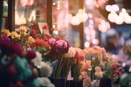 Flower shop in Paris, France. Bouquets of colorful flowers.の素材