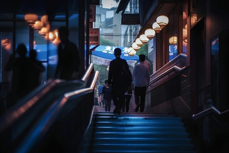 People walk up the stairs in shanghai.の素材