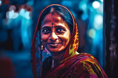 An unidentified Hindu woman wears a traditional costume in Kolkata.の素材