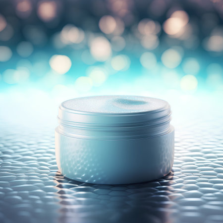 Cosmetic cream in a jar on a bokeh background. 3d renderingの素材