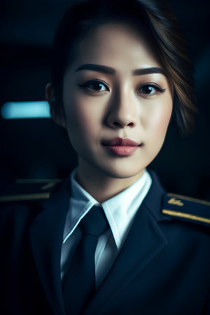 Portrait of a beautiful asian stewardess in uniform.の素材