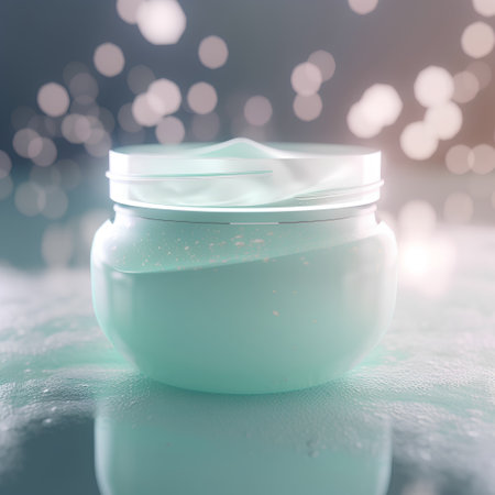 Cosmetic cream in a jar on a blurred background. 3d renderingの素材