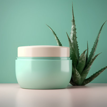 Cosmetic cream with aloe vera plant. 3d renderの素材