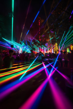 Colorful laser show in the night club. Laser show in the night clubの素材