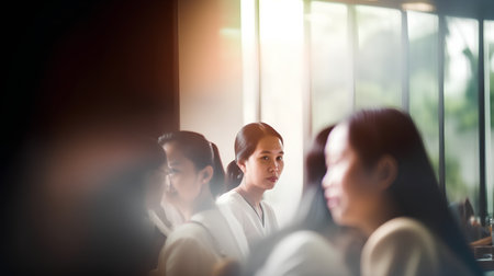 Group of business people discussing the charts and graphs showing the results of their successful teamworkの素材