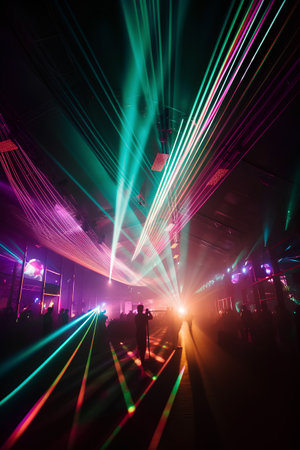Laser show in the night club. Laser show in the club.の素材