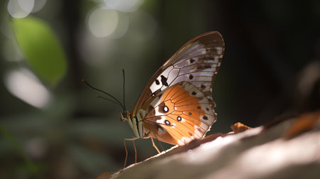 Butterfly on a leaf in the garden. Shallow depth of field.の素材
