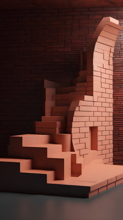 staircase in the brick wall. 3d render illustration.の素材